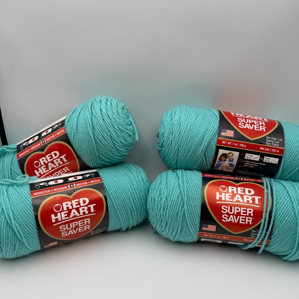 Red Heart Super Saver Aruba Sea 0505 Worsted Yarn 7oz 364yds Lot of 4 Skeins